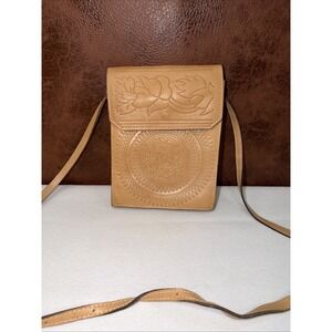 Patricia Nash Crossbody Handbag Italian Tooled Leather Tan Camel